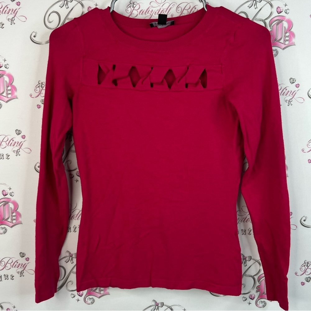 Le Chateau long sleeve cut out front detail pink red Fuchsia Long Sleeve Top